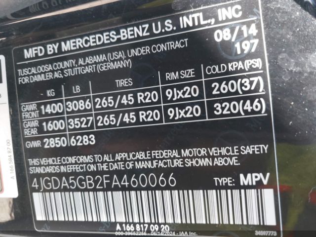 4JGDA5GB2FA460066 Mercedes-Benz Ml 400 4matic