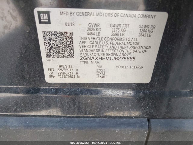 Chevrolet EQUINOX LS 2018 2GNAXHEV1J6275685 Image 9