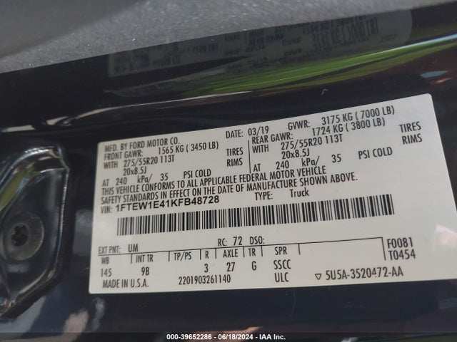 Ford F-150 Platinum 2019 1FTEW1E41KFB48728 Image 9