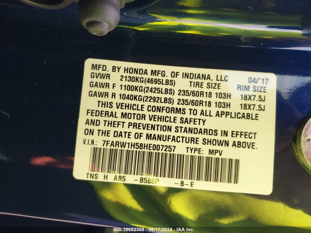 Honda CR-V EX 2017 7FARW1H58HE007257 Image 9