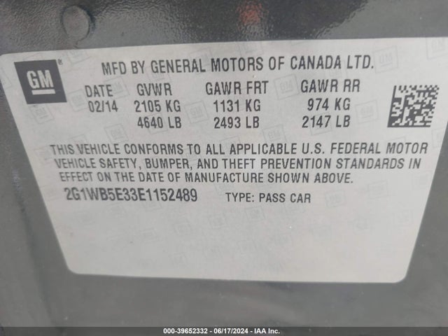 Chevrolet Impala Limited Lt 2014 2G1WB5E33E1152489 Image 9