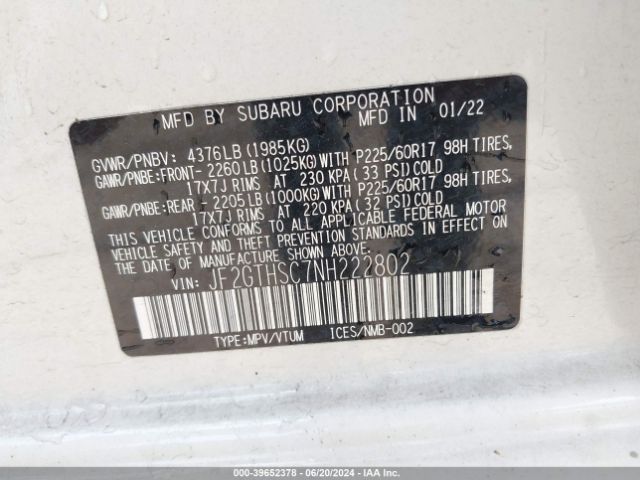 JF2GTHSC7NH222802 Subaru Crosstrek Sport