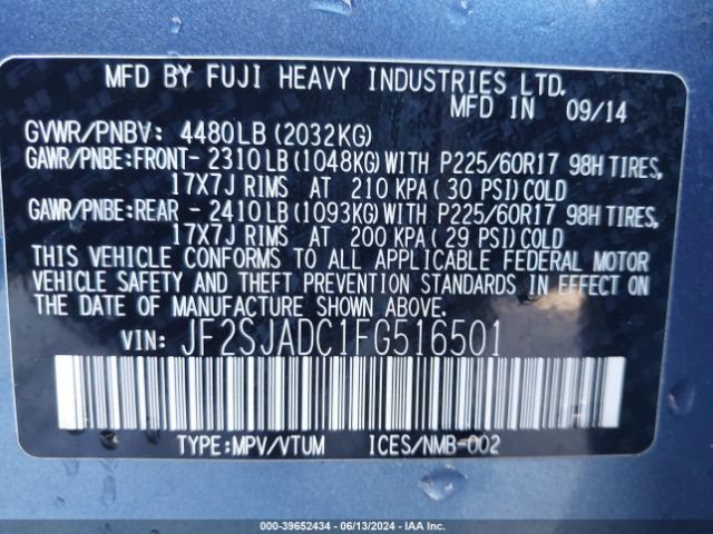 JF2SJADC1FG516501 Subaru Forester 2.5i Premium
