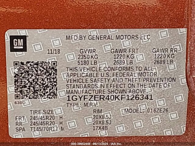 1GYFZER40KF126341 Cadillac XT4 SPORT