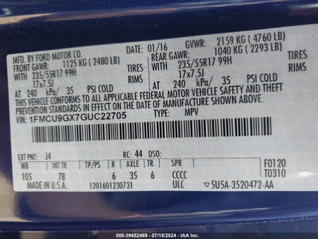 1FMCU9GX7GUC22705 Ford ESCAPE SE