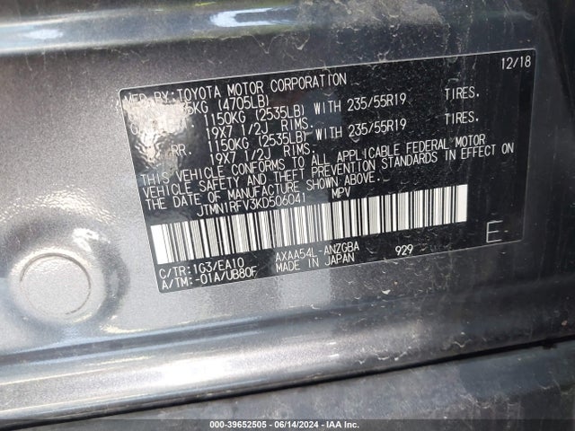 Toyota Rav4 Limited 2019 JTMN1RFV3KD506041 Image 9