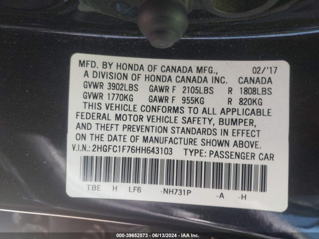 Honda Civic Ex-l 2017 2HGFC1F76HH643103 Image 9