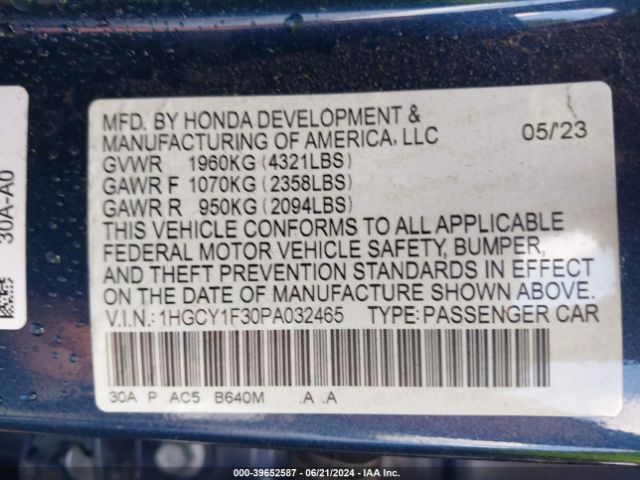 1HGCY1F30PA032465 Honda ACCORD EX