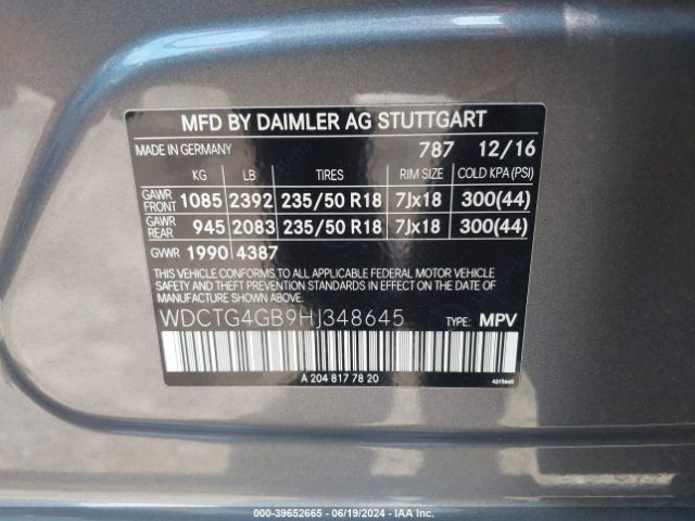 WDCTG4GB9HJ348645 Mercedes-Benz Gla 250 4matic