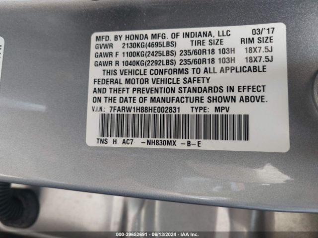 7FARW1H88HE002831 Honda Cr-v Ex-l/ex-l Navi