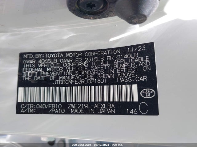 Toyota Corolla Hybrid Le 2024 JTDBCMFE3RJ021801 Image 9
