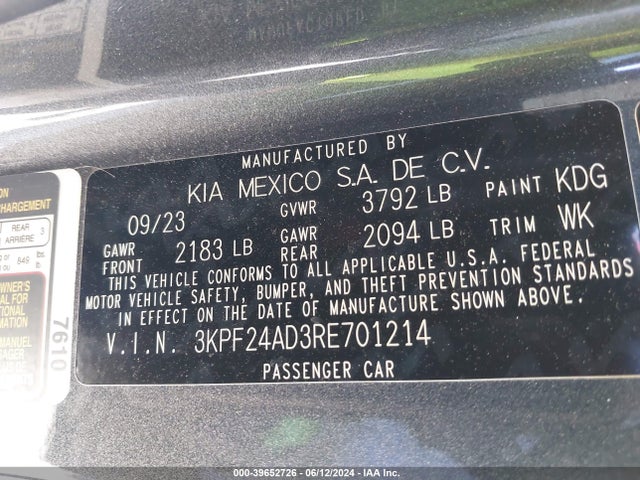 KIA Forte Lxs 2024 3KPF24AD3RE701214 Image 9