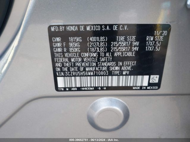 3CZRU5H56MM710803 Honda Hr-v 2wd Ex