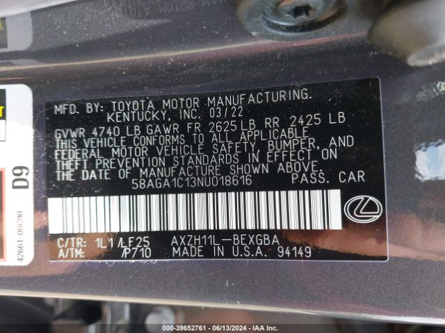 58AGA1C13NU018616 Lexus Es 300h F Sport