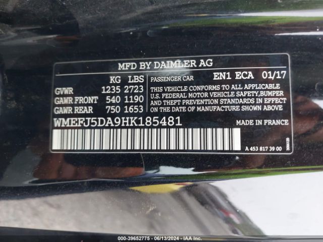 WMEFJ5DA9HK185481 Smart Fortwo Passion/prime/proxy/pure