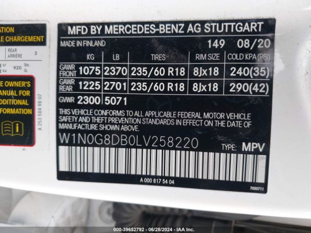 W1N0G8DB0LV258220 Mercedes-Benz GLC 300