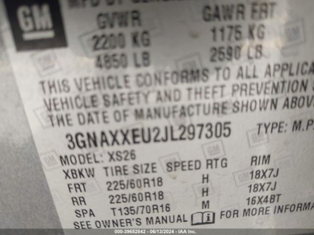 3GNAXXEU2JL297305 Chevrolet Equinox Premier