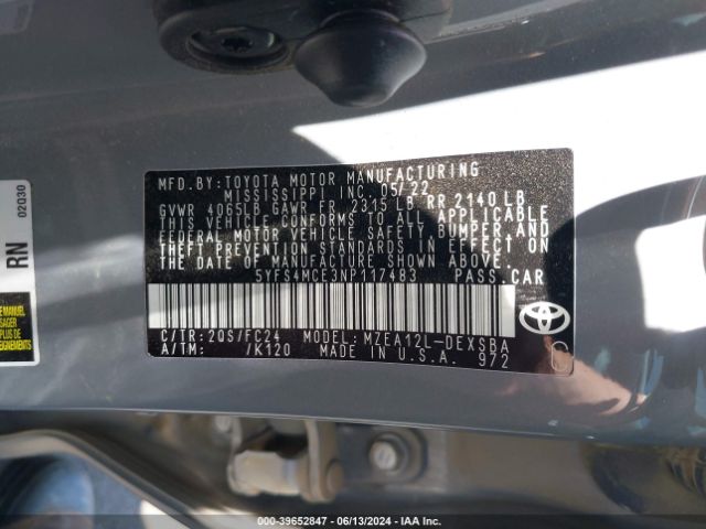5YFS4MCE3NP117483 Toyota Corolla Se Apex Edition