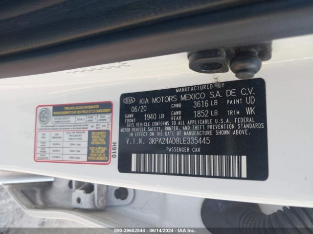 3KPA24AD8LE335445 KIA RIO LX