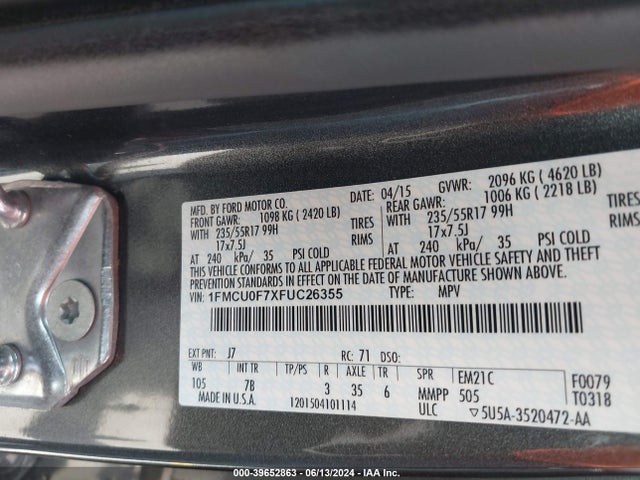 Ford ESCAPE S 2015 1FMCU0F7XFUC26355 Image 9