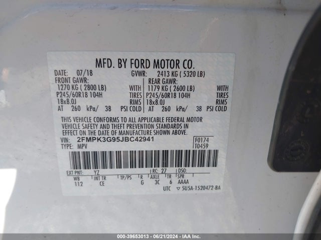 2FMPK3G95JBC42941 Ford EDGE SE