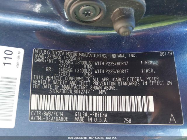 5TDKZ3DC1LS042747 Toyota SIENNA LE