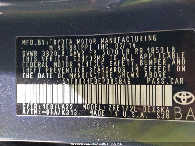 Toyota Corolla S Premium 2014 5YFBURHE8EP085846 Image 9