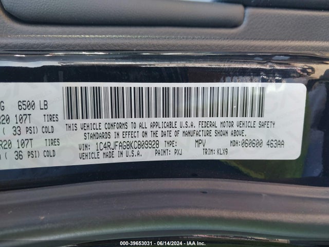 1C4RJFAG8KC809928 Jeep Grand Cherokee Altitude 4x4