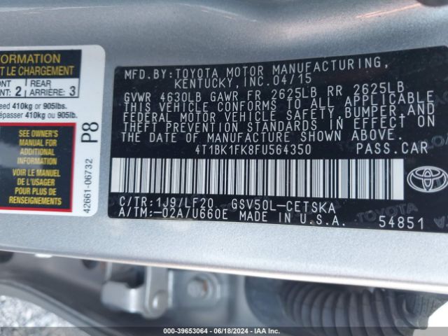 4T1BK1FK8FU564350 Toyota Camry Xse V6