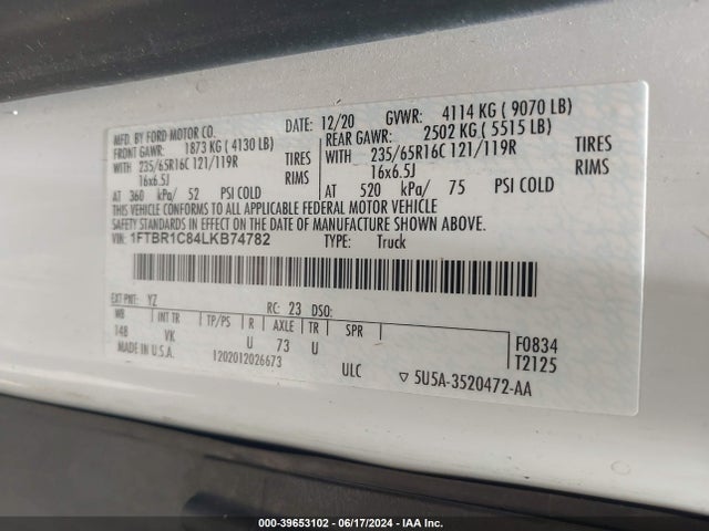 Ford Transit-250 2020 1FTBR1C84LKB74782 Image 9