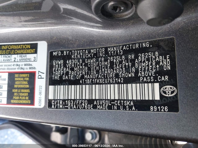 Toyota CAMRY SE 2014 4T1BF1FK6EU763142 Image 9