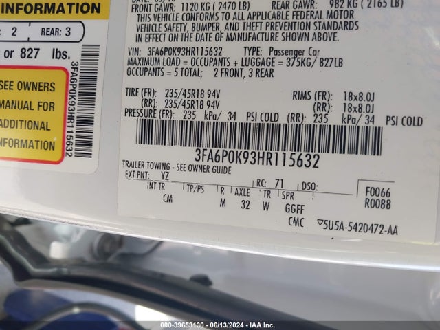 Ford Fusion Titanium 2017 3FA6P0K93HR115632 Image 9