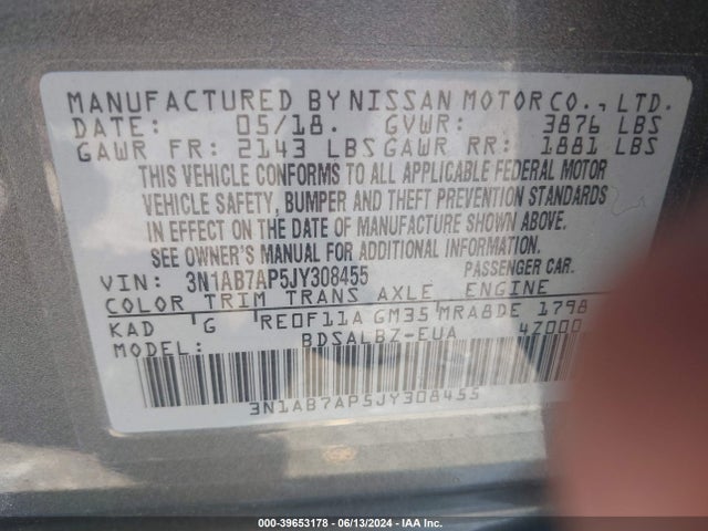 Nissan SENTRA S 2018 3N1AB7AP5JY308455 Image 9