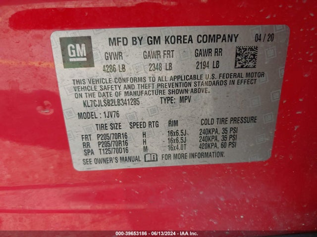 Chevrolet Trax Fwd Lt 2020 KL7CJLSB2LB341285 Image 9