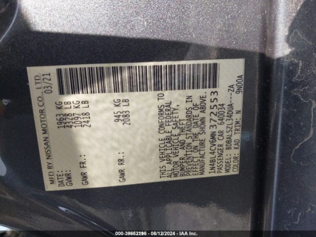 1N4BL4CV6MN372553 Nissan Altima Sr Fwd