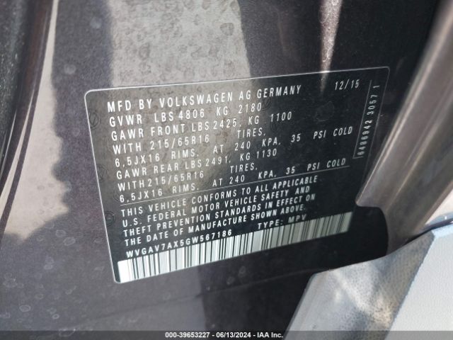 WVGAV7AX5GW567186 Volkswagen TIGUAN S