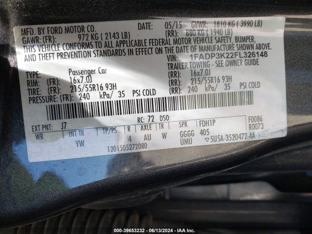 Ford FOCUS SE 2015 1FADP3K22FL326148 Image 9