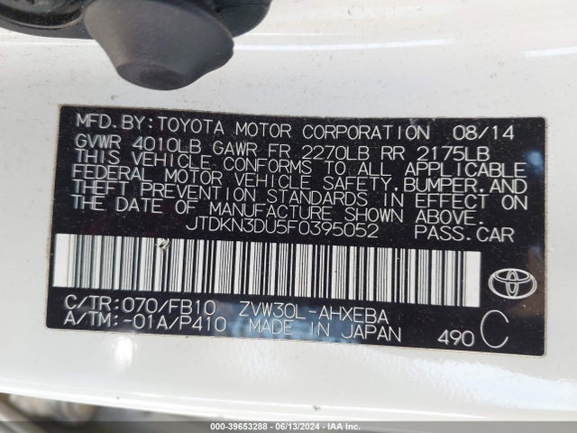 Toyota Prius Three 2015 JTDKN3DU5F0395052 Image 9
