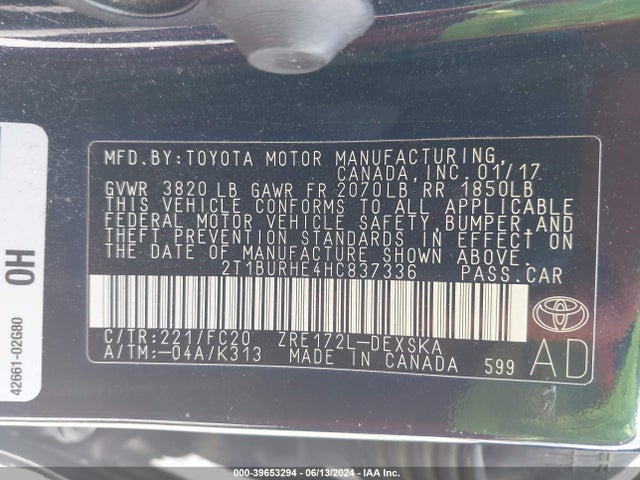 Toyota COROLLA SE 2017 2T1BURHE4HC837336 Image 9