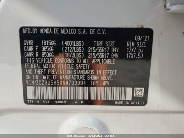 3CZRU5H5XNM709994 Honda Hr-v 2wd Ex