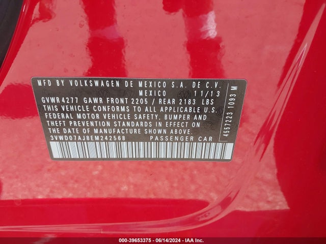 Volkswagen Jetta 1.8t Se 2014 3VWD07AJ8EM242568 Image 9