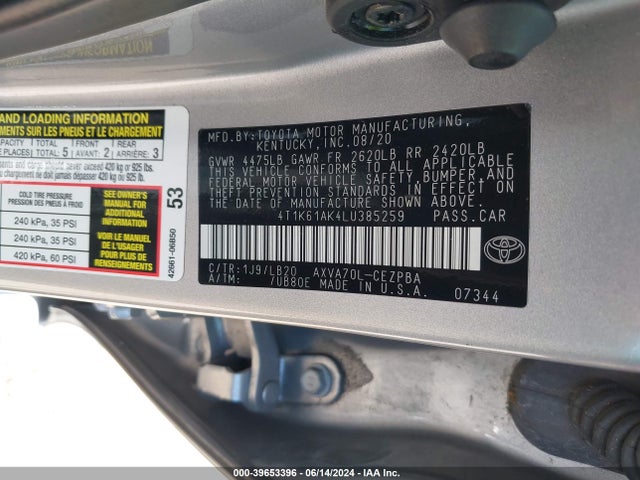 Toyota CAMRY XSE 2020 4T1K61AK4LU385259 Image 9
