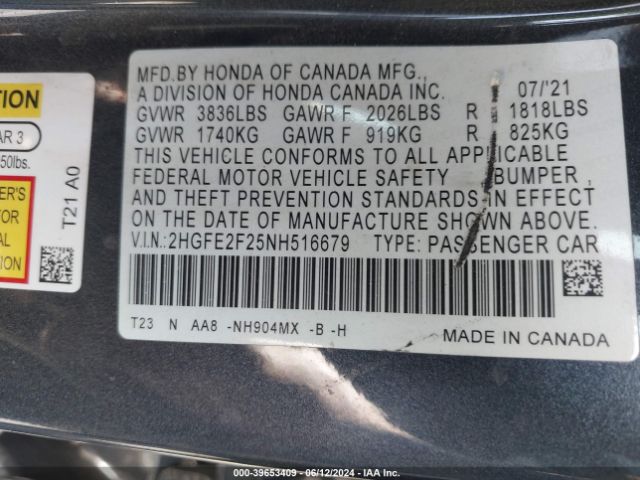 2HGFE2F25NH516679 Honda Civic Lx