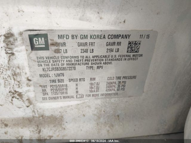 KL7CJRSB3GB572270 Chevrolet TRAX LTZ
