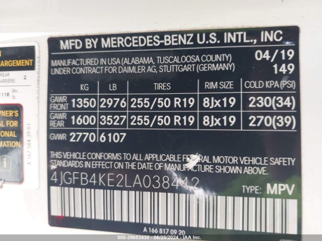 4JGFB4KE2LA038442 Mercedes-Benz Gle 350 4matic
