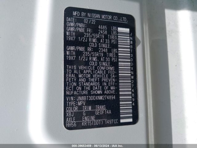JN8BT3DDXNW274894 Nissan Rogue Platinum Intelligent Awd