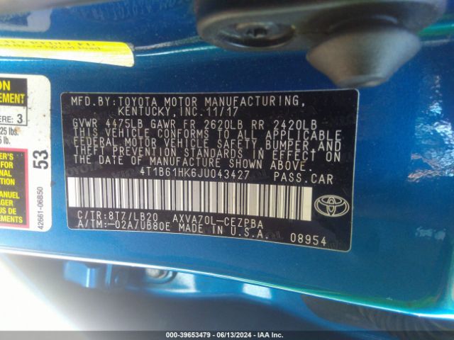 4T1B61HK6JU043427 Toyota CAMRY XSE