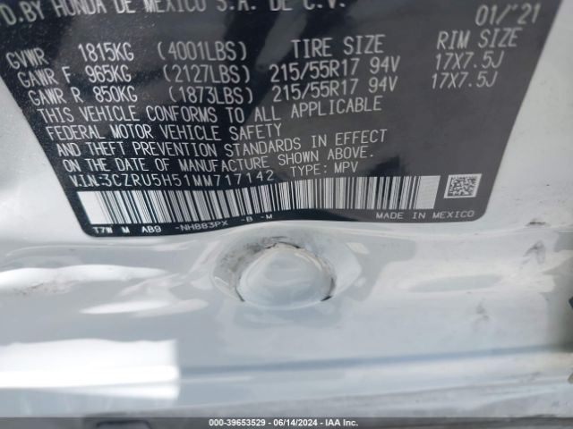 3CZRU5H51MM717142 Honda Hr-v 2wd Ex