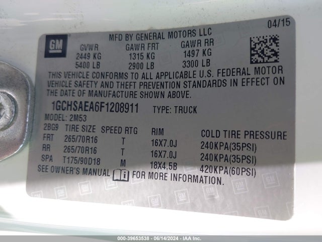 Chevrolet Colorado Wt 2015 1GCHSAEA6F1208911 Image 9