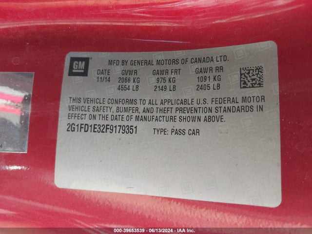 Chevrolet Camaro 1lt 2015 2G1FD1E32F9179351 Image 9